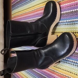 Swedish Hasbeens Black Leather Zip Up Boots